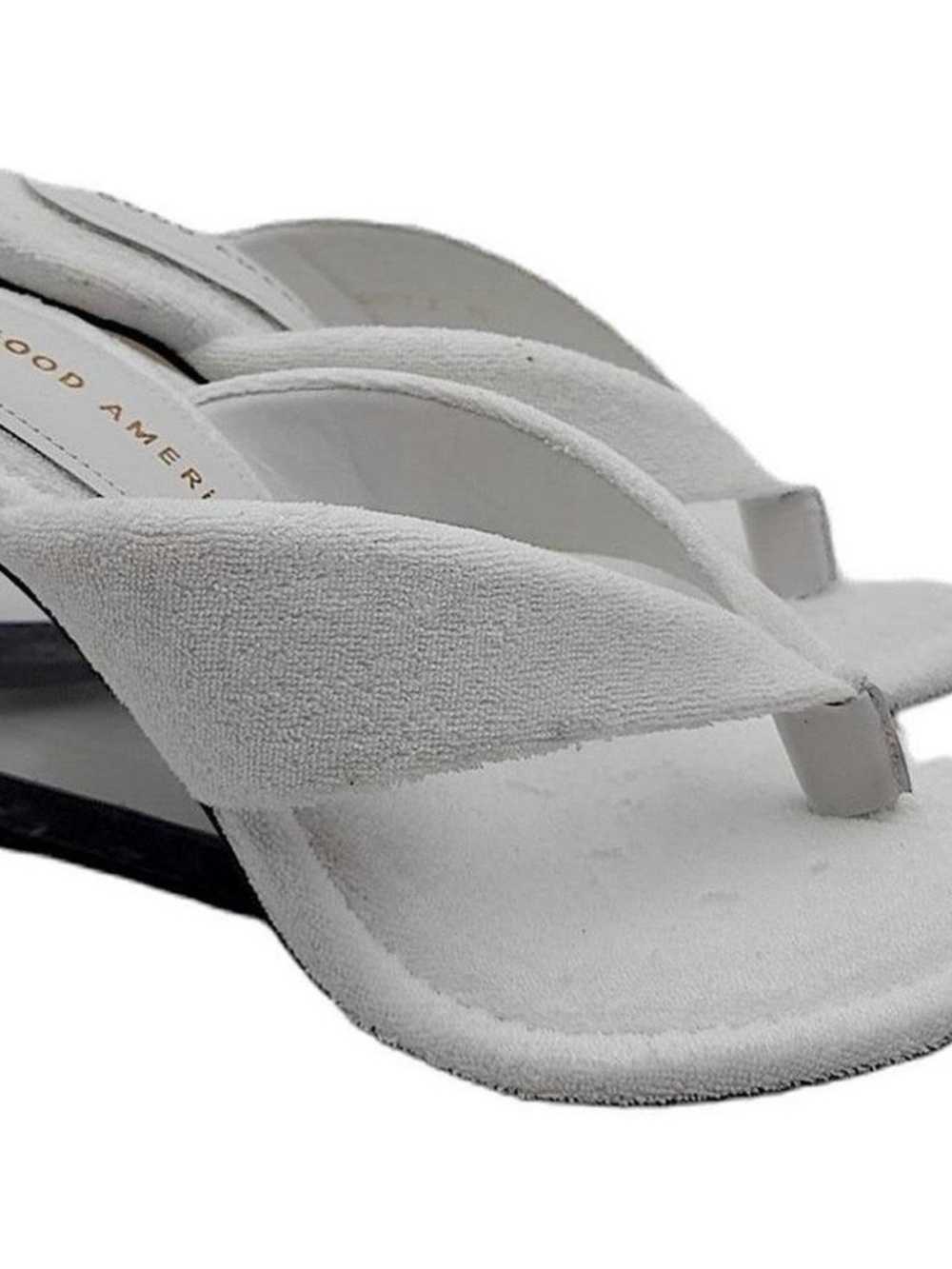 Good American White Suede Thong Heels wax 6.5 NIB
